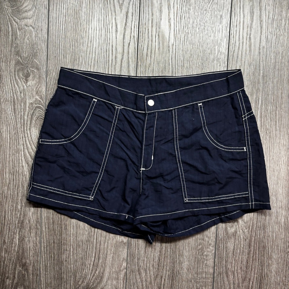 Vintage 80s Levis Dry Goods Navy Blue Ripstop Contrast Stitch Utility Shorts 30